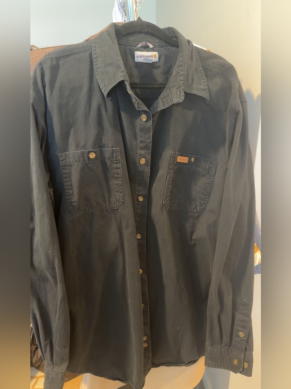 Carhartt Men's Work Long-Sleeve Black Button-Up Shirt 2XL